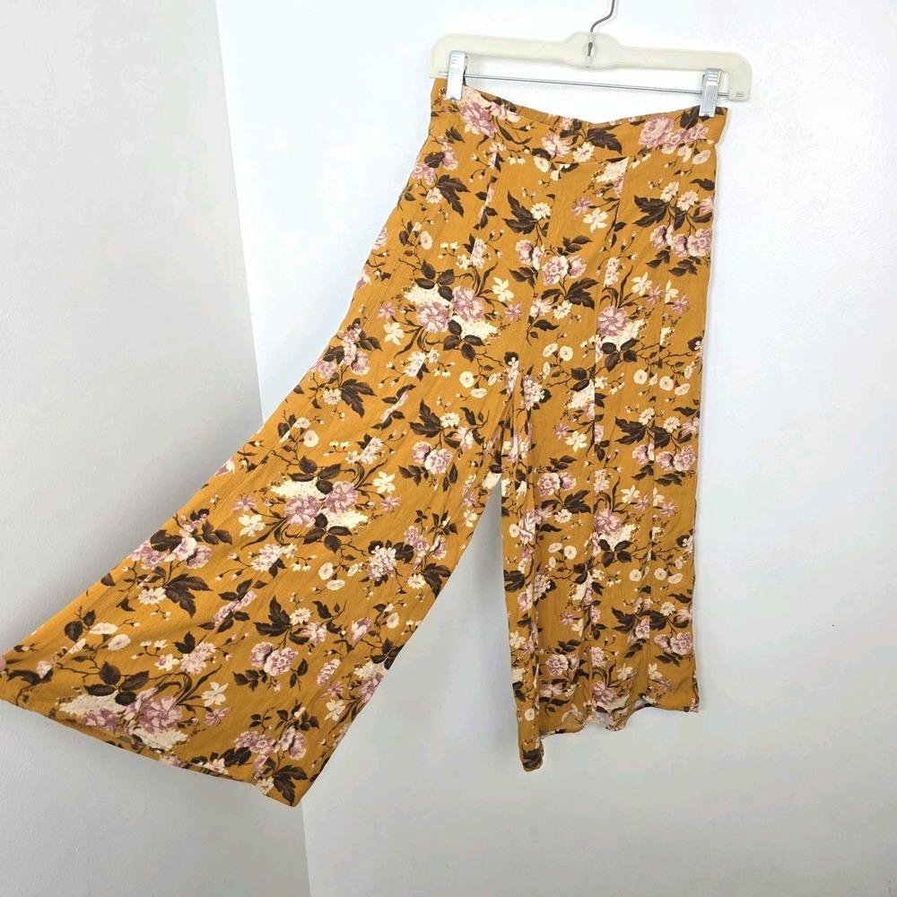 American Eagle Orange Floral Wide Leg Crop Palazzo Boho Festival Pants Size S